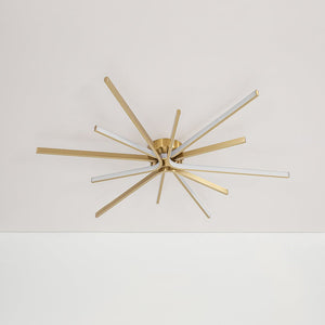 LightFixturesUSA-Brass Dimmable LED Round Sunburst Strip Semi Flush Mount-Ceiling Light-36.6 in-