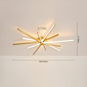 LightFixturesUSA-Brass Dimmable LED Round Sunburst Strip Semi Flush Mount-Ceiling Light-36.6 in-