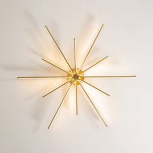 LightFixturesUSA-Brass Dimmable LED Round Sunburst Strip Semi Flush Mount-Ceiling Light-36.6 in-