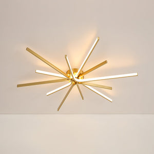 LightFixturesUSA-Brass Dimmable LED Round Sunburst Strip Semi Flush Mount-Ceiling Light-36.6 in-