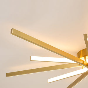 LightFixturesUSA-Brass Dimmable LED Round Sunburst Strip Semi Flush Mount-Ceiling Light-36.6 in-