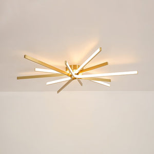 LightFixturesUSA-Brass Dimmable LED Round Sunburst Strip Semi Flush Mount-Ceiling Light-36.6 in-