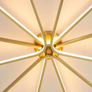 LightFixturesUSA-Brass Dimmable LED Round Sunburst Strip Semi Flush Mount-Ceiling Light-36.6 in-