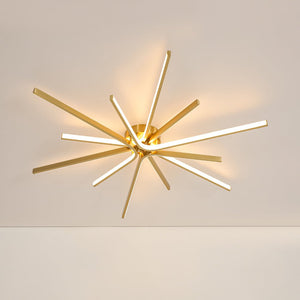 LightFixturesUSA-Brass Dimmable LED Round Sunburst Strip Semi Flush Mount-Ceiling Light-36.6 in-