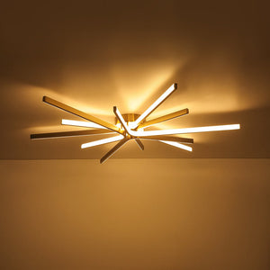 LightFixturesUSA-Brass Dimmable LED Round Sunburst Strip Semi Flush Mount-Ceiling Light-36.6 in-