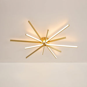 LightFixturesUSA-Brass Dimmable LED Round Sunburst Strip Semi Flush Mount-Ceiling Light-36.6 in-
