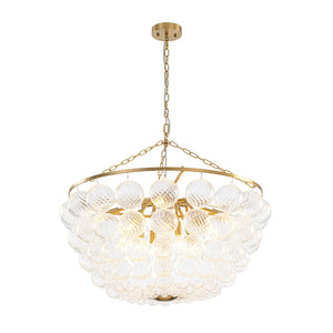 LightFixturesUSA - Brass Draped Ribbed Glass Bubble Round Pendant Chandelier - Chandelier - 12 - Lt - 