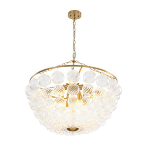 LightFixturesUSA - Brass Draped Ribbed Glass Bubble Round Pendant Chandelier - Chandelier - 12 - Lt - 