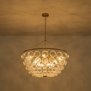 LightFixturesUSA - Brass Draped Ribbed Glass Bubble Round Pendant Chandelier - Chandelier - 12 - Lt - 