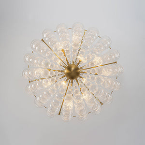 LightFixturesUSA - Brass Draped Ribbed Glass Bubble Round Pendant Chandelier - Chandelier - 12 - Lt - 