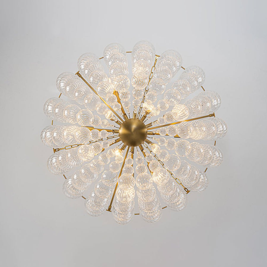 LightFixturesUSA - Brass Draped Ribbed Glass Bubble Round Pendant Chandelier - Chandelier - 12 - Lt - 