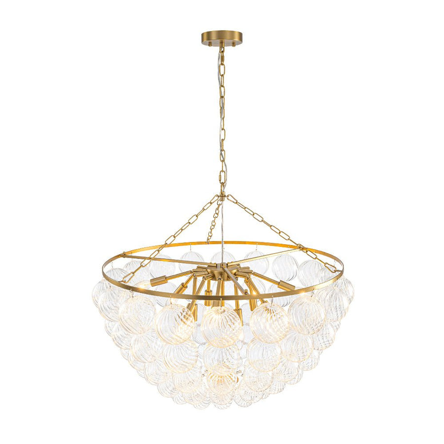 LightFixturesUSA - Brass Draped Ribbed Glass Bubble Round Pendant Chandelier - Chandelier - 12 - Lt - 