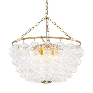 LightFixturesUSA - Brass Draped Ribbed Glass Bubble Round Pendant Chandelier - Chandelier - 6 - Lt - 