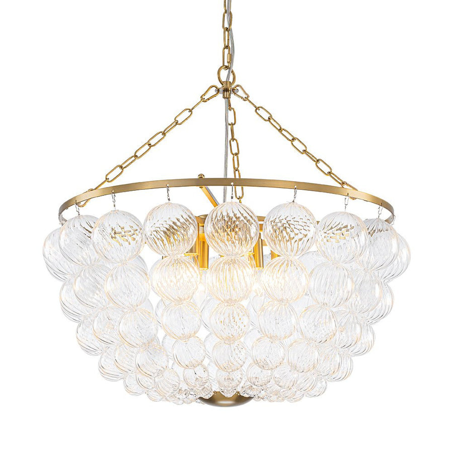 LightFixturesUSA - Brass Draped Ribbed Glass Bubble Round Pendant Chandelier - Chandelier - 6 - Lt - 