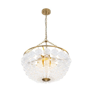 LightFixturesUSA - Brass Draped Ribbed Glass Bubble Round Pendant Chandelier - Chandelier - 6 - Lt - 