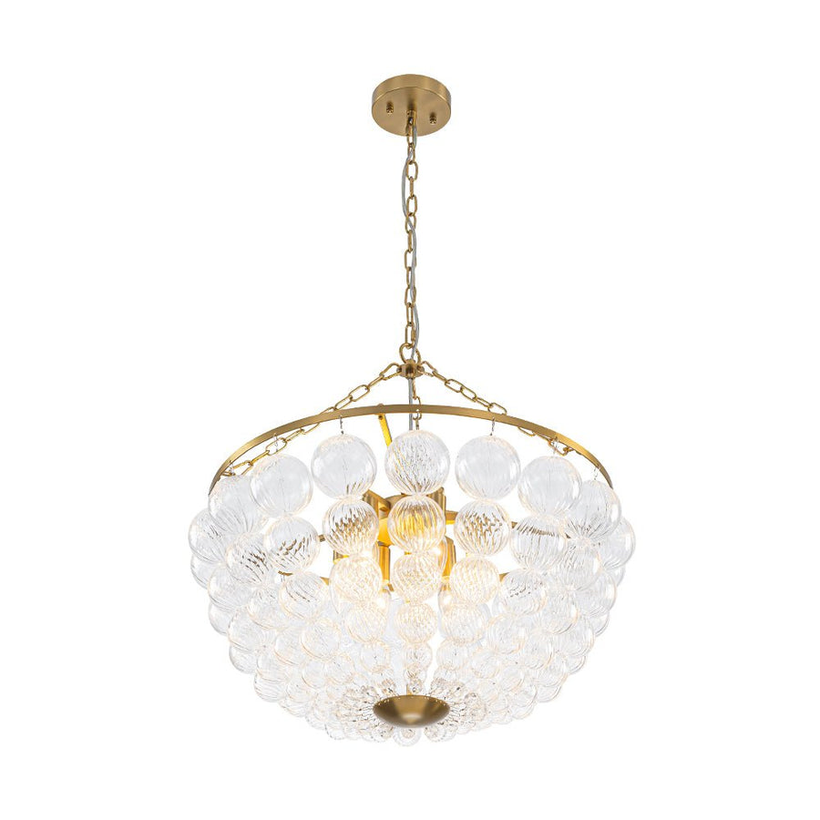 LightFixturesUSA - Brass Draped Ribbed Glass Bubble Round Pendant Chandelier - Chandelier - 6 - Lt - 