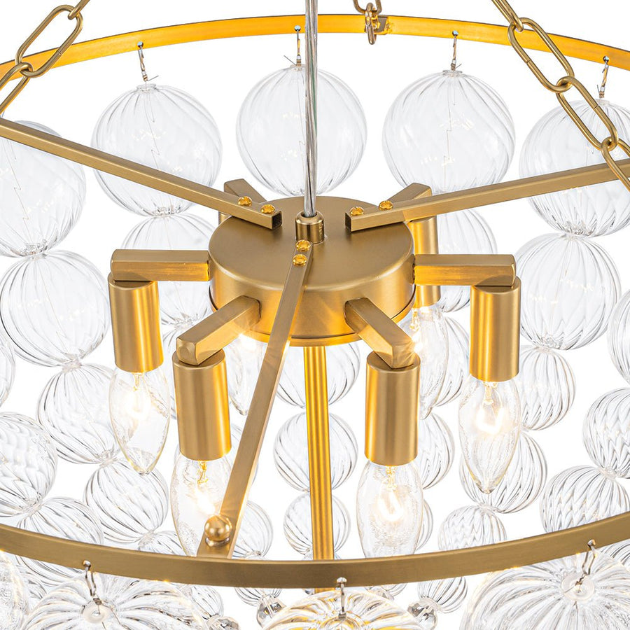 LightFixturesUSA - Brass Draped Ribbed Glass Bubble Round Pendant Chandelier - Chandelier - 6 - Lt - 