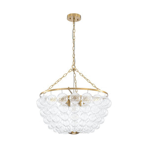 LightFixturesUSA - Brass Draped Ribbed Glass Bubble Round Pendant Chandelier - Chandelier - 6 - Lt - 