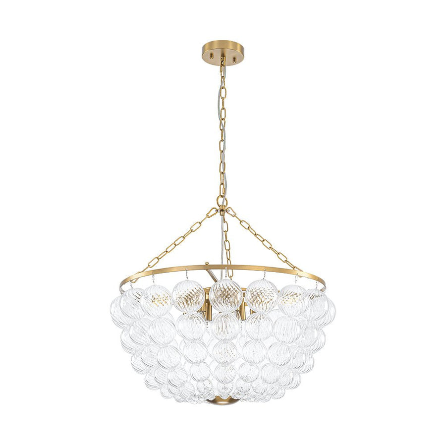 LightFixturesUSA - Brass Draped Ribbed Glass Bubble Round Pendant Chandelier - Chandelier - 6 - Lt - 