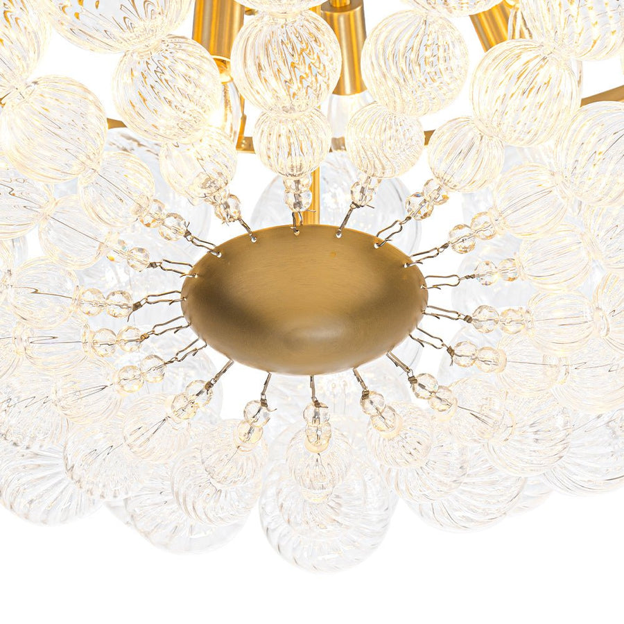 LightFixturesUSA - Brass Draped Ribbed Glass Bubble Round Pendant Chandelier - Chandelier - 6 - Lt - 