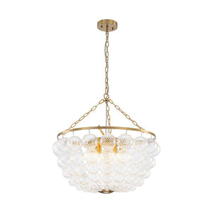 LightFixturesUSA - Brass Draped Ribbed Glass Bubble Round Pendant Chandelier - Chandelier - 6 - Lt - 