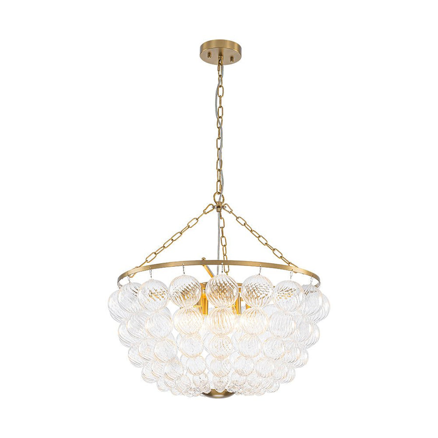 LightFixturesUSA - Brass Draped Ribbed Glass Bubble Round Pendant Chandelier - Chandelier - 6 - Lt - 