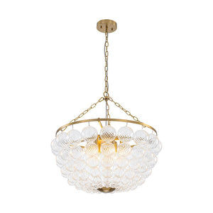 LightFixturesUSA - Brass Draped Ribbed Glass Bubble Round Pendant Chandelier - Chandelier - 6 - Lt - 