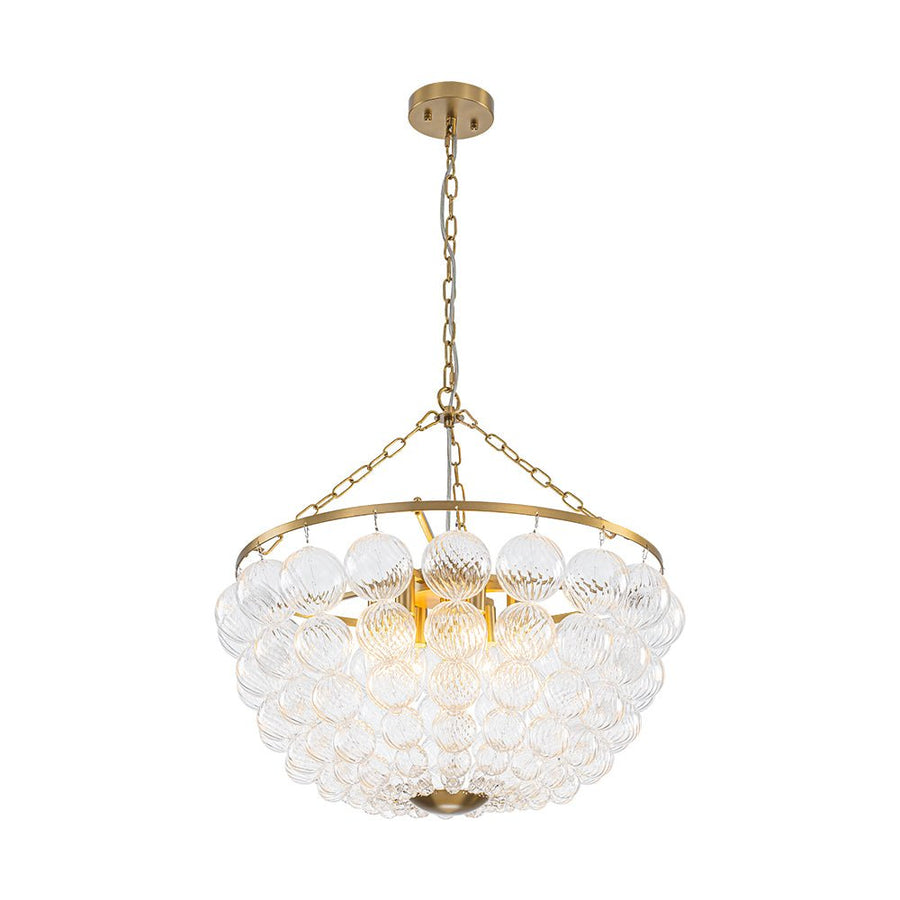 LightFixturesUSA - Brass Draped Ribbed Glass Bubble Round Pendant Chandelier - Chandelier - 6 - Lt - 