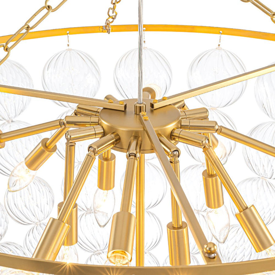 LightFixturesUSA - Brass Draped Ribbed Glass Bubble Round Pendant Chandelier - Chandelier - 6 - Lt - 