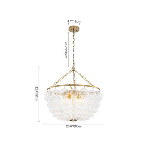 LightFixturesUSA - Brass Draped Ribbed Glass Bubble Round Pendant Chandelier - Chandelier - 6 - Lt - 
