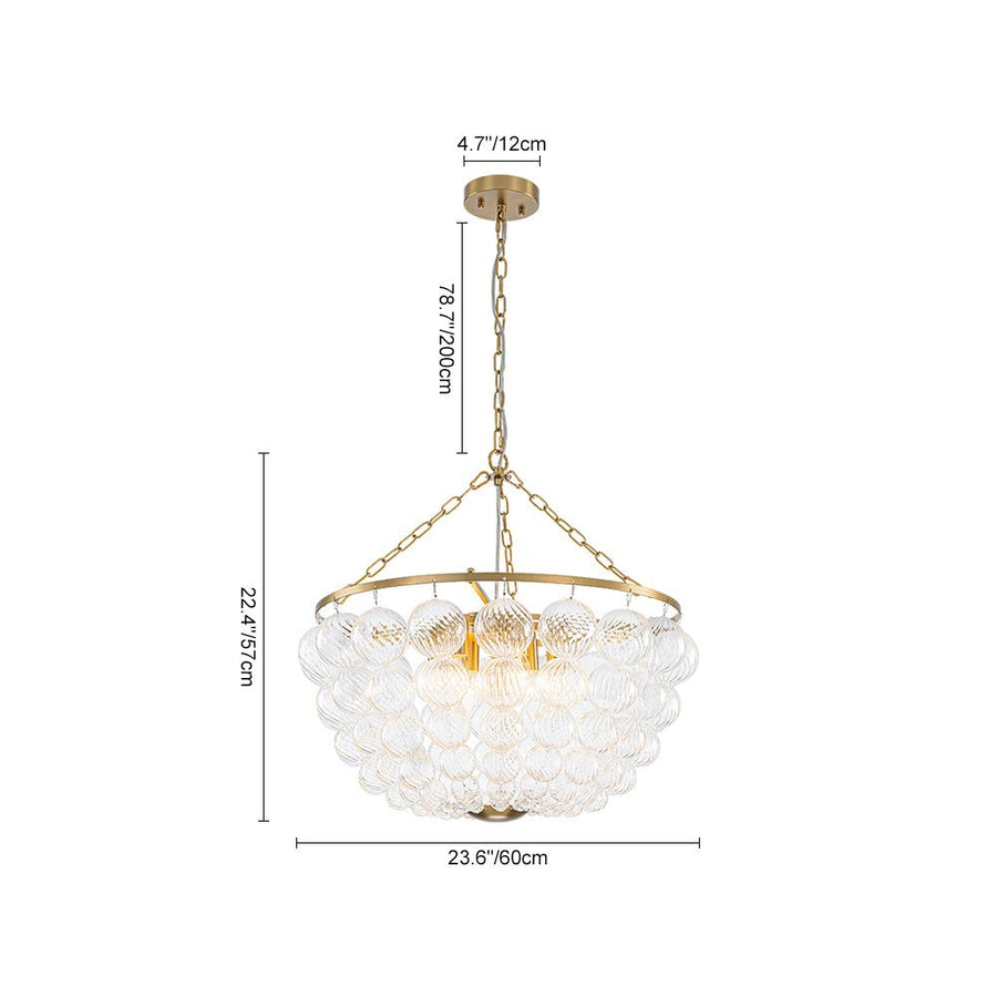 LightFixturesUSA - Brass Draped Ribbed Glass Bubble Round Pendant Chandelier - Chandelier - 6 - Lt - 