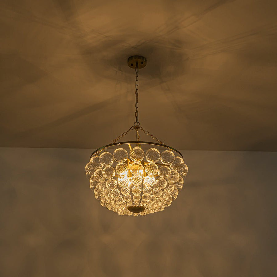 LightFixturesUSA - Brass Draped Ribbed Glass Bubble Round Pendant Chandelier - Chandelier - 6 - Lt - 