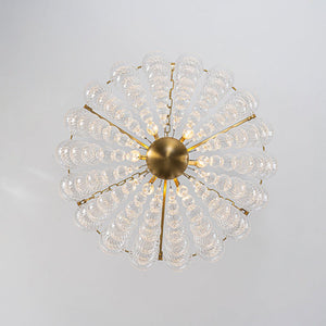 LightFixturesUSA - Brass Draped Ribbed Glass Bubble Round Pendant Chandelier - Chandelier - 6 - Lt - 