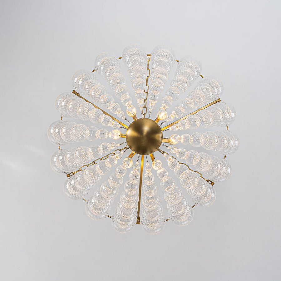 LightFixturesUSA - Brass Draped Ribbed Glass Bubble Round Pendant Chandelier - Chandelier - 6 - Lt - 