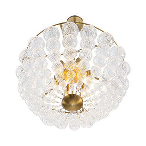 LightFixturesUSA - Brass Draped Ribbed Glass Bubble Round Pendant Chandelier - Chandelier - 6 - Lt - 