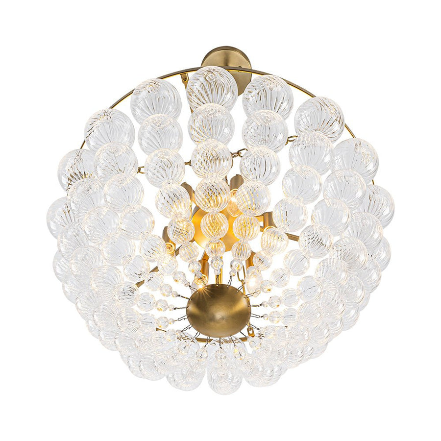 LightFixturesUSA - Brass Draped Ribbed Glass Bubble Round Pendant Chandelier - Chandelier - 6 - Lt - 