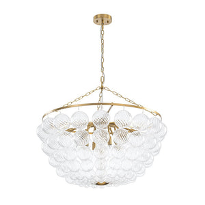 LightFixturesUSA - Brass Draped Ribbed Glass Bubble Round Pendant Chandelier - Chandelier - 6 - Lt - 