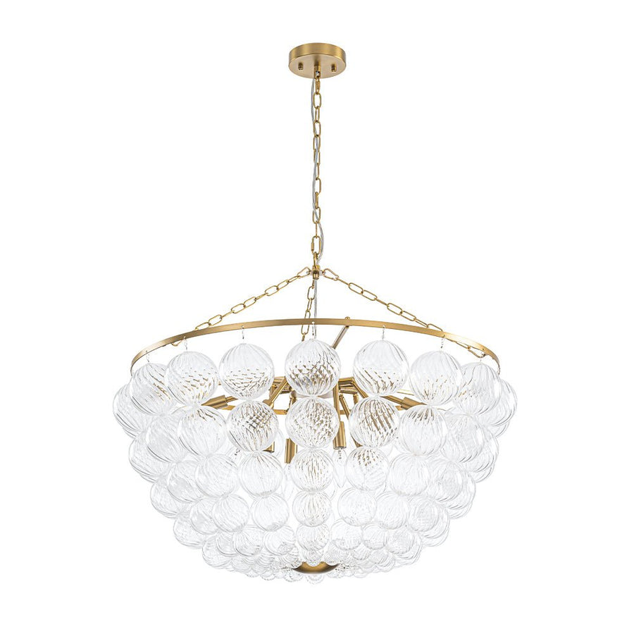 LightFixturesUSA - Brass Draped Ribbed Glass Bubble Round Pendant Chandelier - Chandelier - 6 - Lt - 