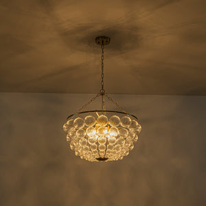 LightFixturesUSA - Brass Draped Ribbed Glass Bubble Round Pendant Chandelier - Chandelier - 6 - Lt - 