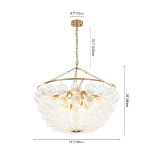 LightFixturesUSA - Brass Draped Ribbed Glass Bubble Round Pendant Chandelier - Chandelier - 6 - Lt - 