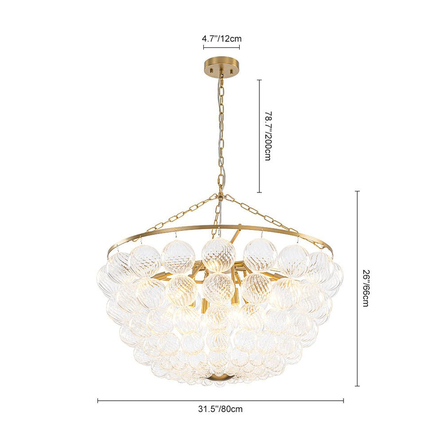 LightFixturesUSA - Brass Draped Ribbed Glass Bubble Round Pendant Chandelier - Chandelier - 6 - Lt - 