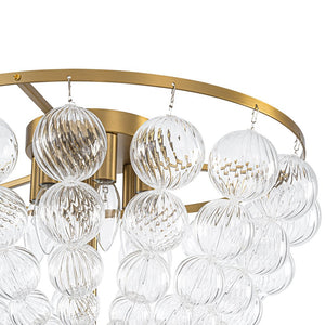 LightFixturesUSA - Brass Draped Ribbed Glass Globe Round Semi Flush Chandelier - Ceiling Light - Brass - 