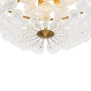 LightFixturesUSA - Brass Draped Ribbed Glass Globe Round Semi Flush Chandelier - Ceiling Light - Brass - 