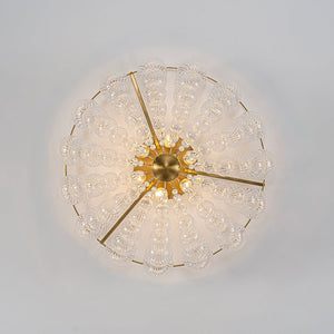 LightFixturesUSA - Brass Draped Ribbed Glass Globe Round Semi Flush Chandelier - Ceiling Light - Brass - 