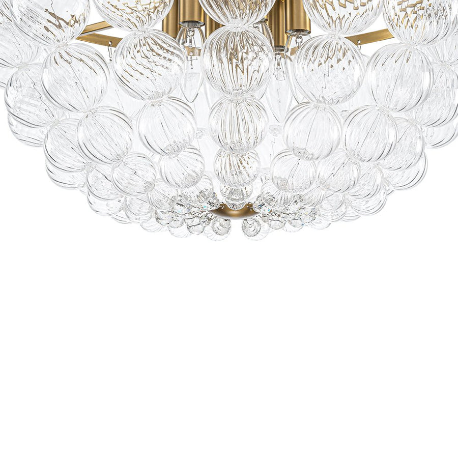 LightFixturesUSA - Brass Draped Ribbed Glass Globe Round Semi Flush Chandelier - Ceiling Light - Brass - 