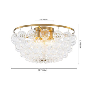 LightFixturesUSA - Brass Draped Ribbed Glass Globe Round Semi Flush Chandelier - Ceiling Light - Brass - 