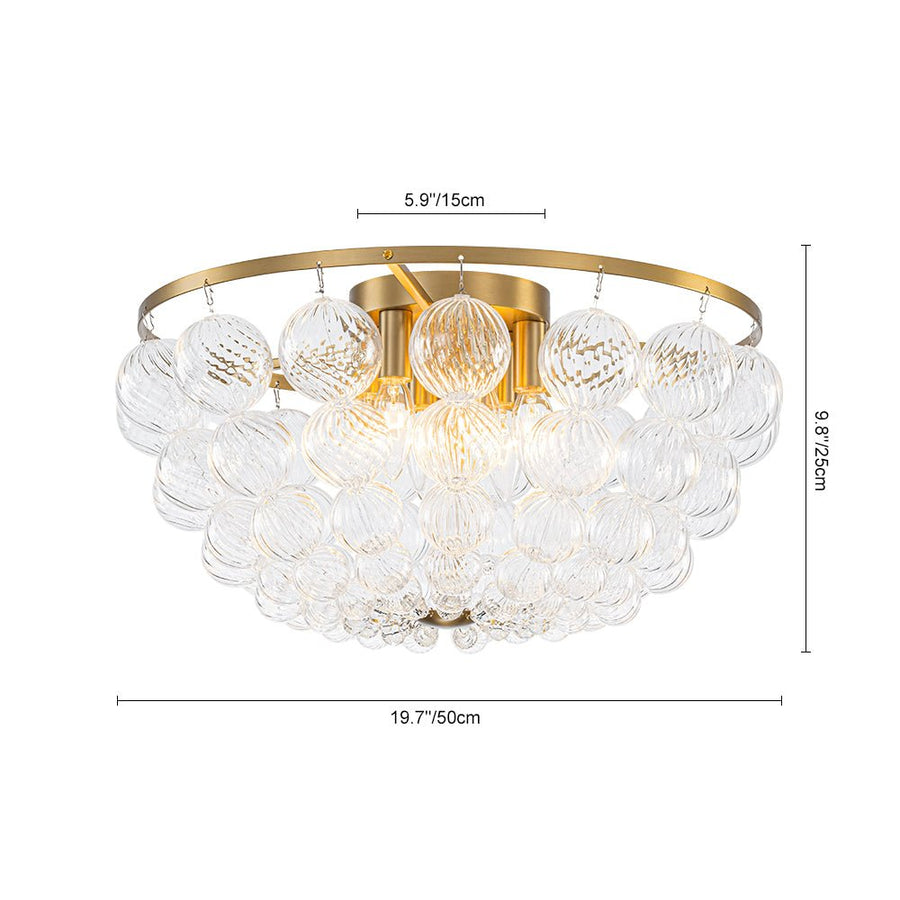 LightFixturesUSA - Brass Draped Ribbed Glass Globe Round Semi Flush Chandelier - Ceiling Light - Brass - 