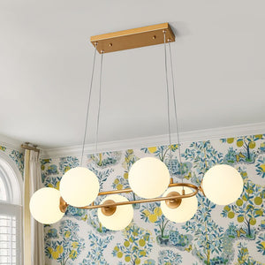 LightFixturesUSA - Brass Frosted White Glass Bubble Oval Ring Island Chandelier - Chandelier - Brass - 