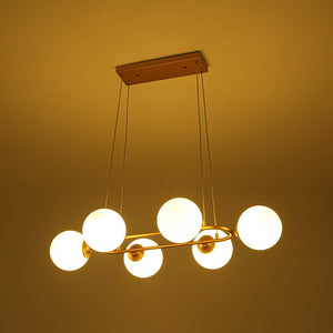 LightFixturesUSA - Brass Frosted White Glass Bubble Oval Ring Island Chandelier - Chandelier - Brass - 