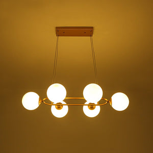 LightFixturesUSA - Brass Frosted White Glass Bubble Oval Ring Island Chandelier - Chandelier - Brass - 